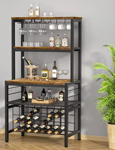 Liquor Bar Table Cabinet with Glass Rack