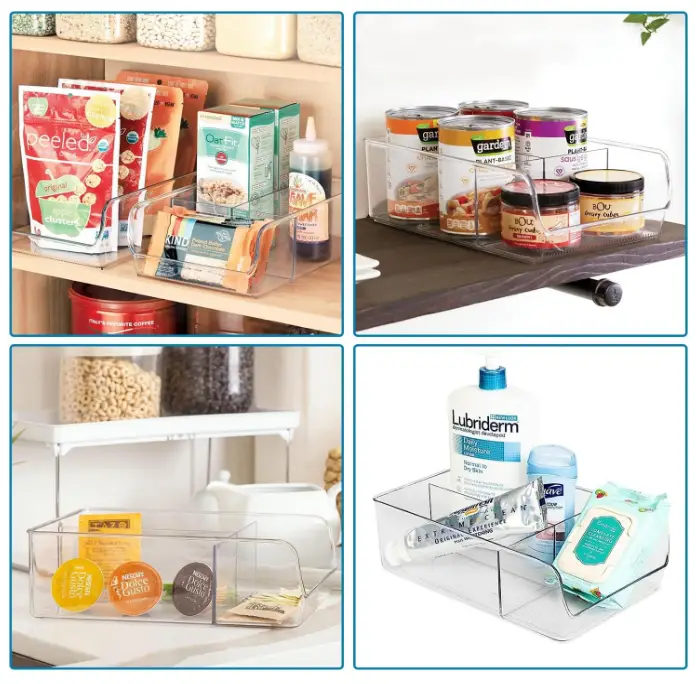 Clear Pantry Organization and Storage Bins with Dividers