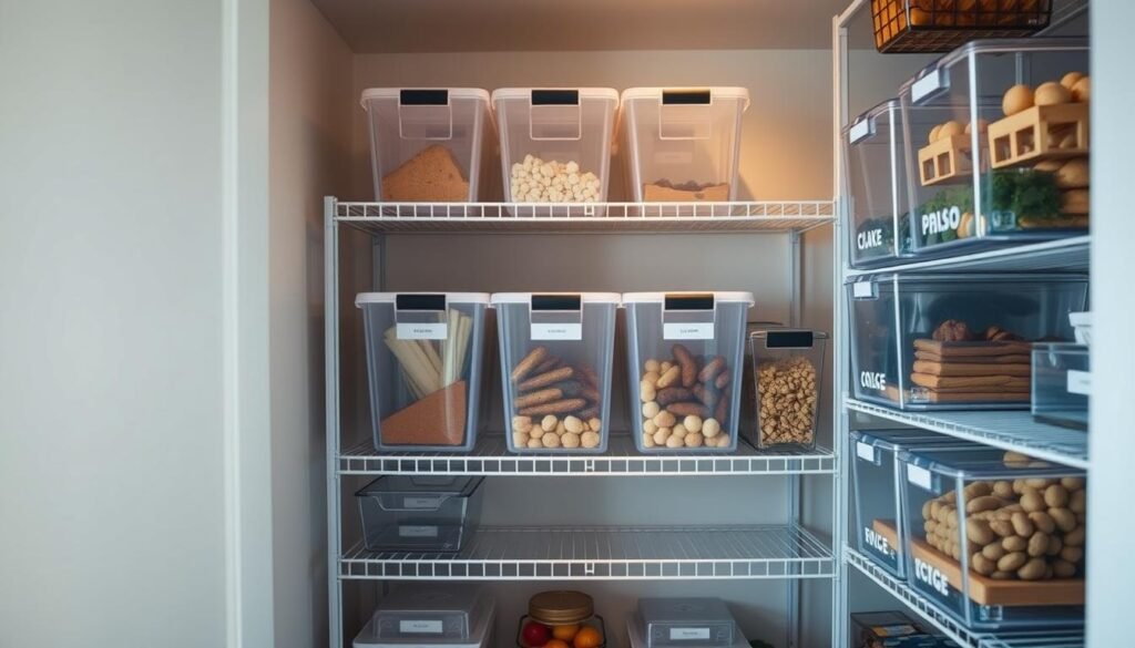 Where can I purchase stackable storage bins designed for pantry use?,