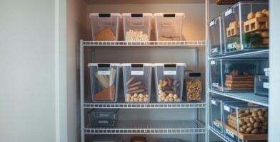 Where can I purchase stackable storage bins designed for pantry use?,