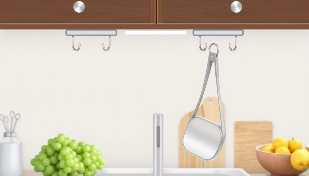 under cabinet rotating hooks kitchen
