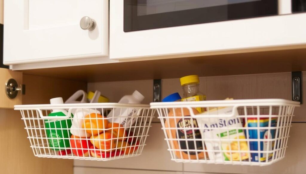 under shelf baskets for kitchen cabinets